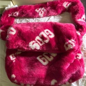 GCDS Hot Pink Faux Fur Logo Mailing Shoulder Bag with White Accent *PRICE DROP*
